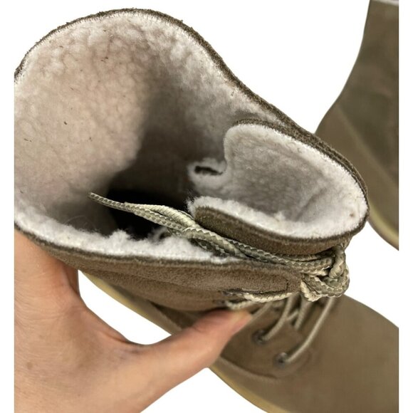 New Timberland Waterproof Taupe Suede Fold Down Teddy Fleece Boots Size 7 - Picture 7 of 10